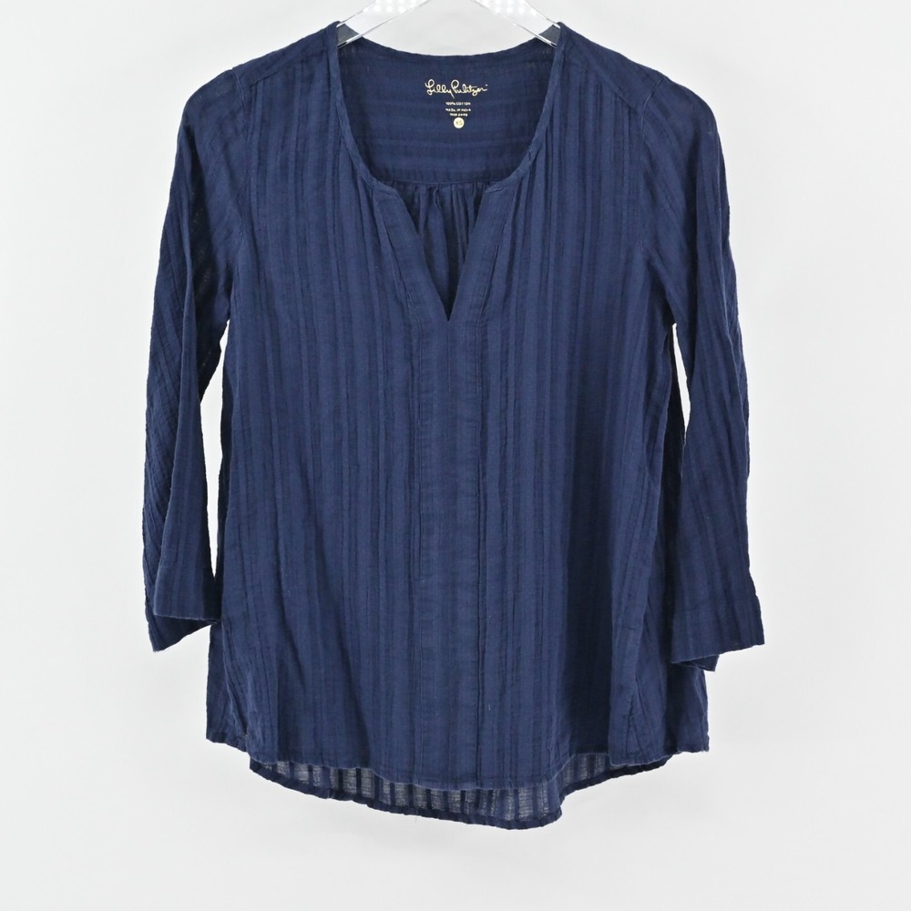 LILLY PULITZER Top Womens Size XS Nalani True Navy Swing‎ Tunic Cotton Blouse